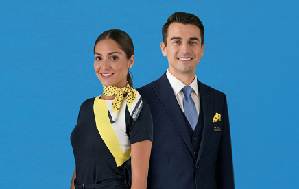 A group of cabin crew members looking forward
